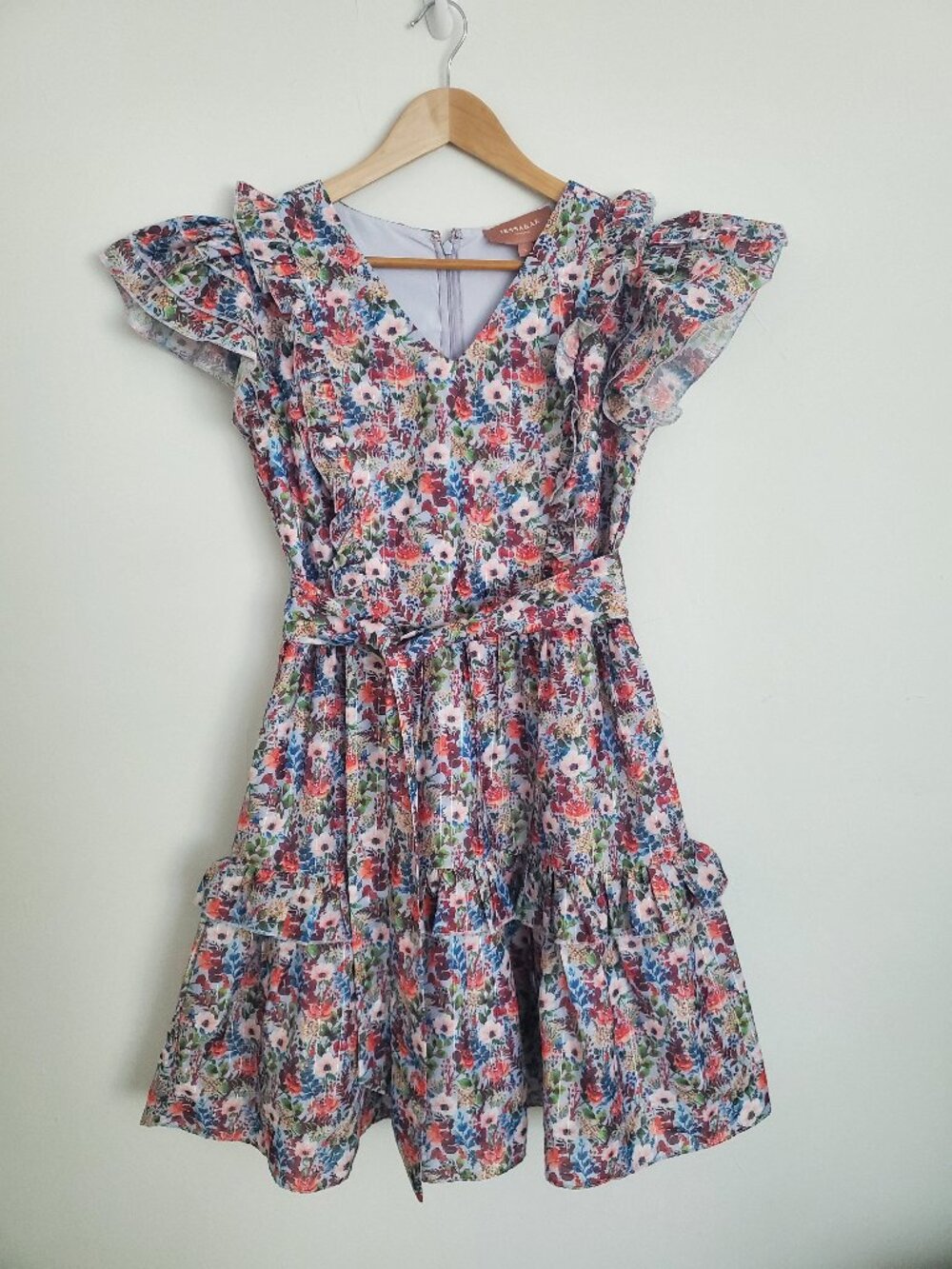 JessaKae Dress Floral Full Bloom Tiered Belted Mini Garden Tea Party SIZE SMALL